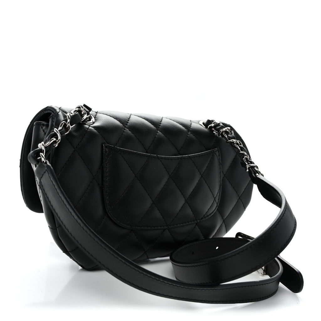 Calfskin Quilted CC Uniform Flap Belt Bag Black