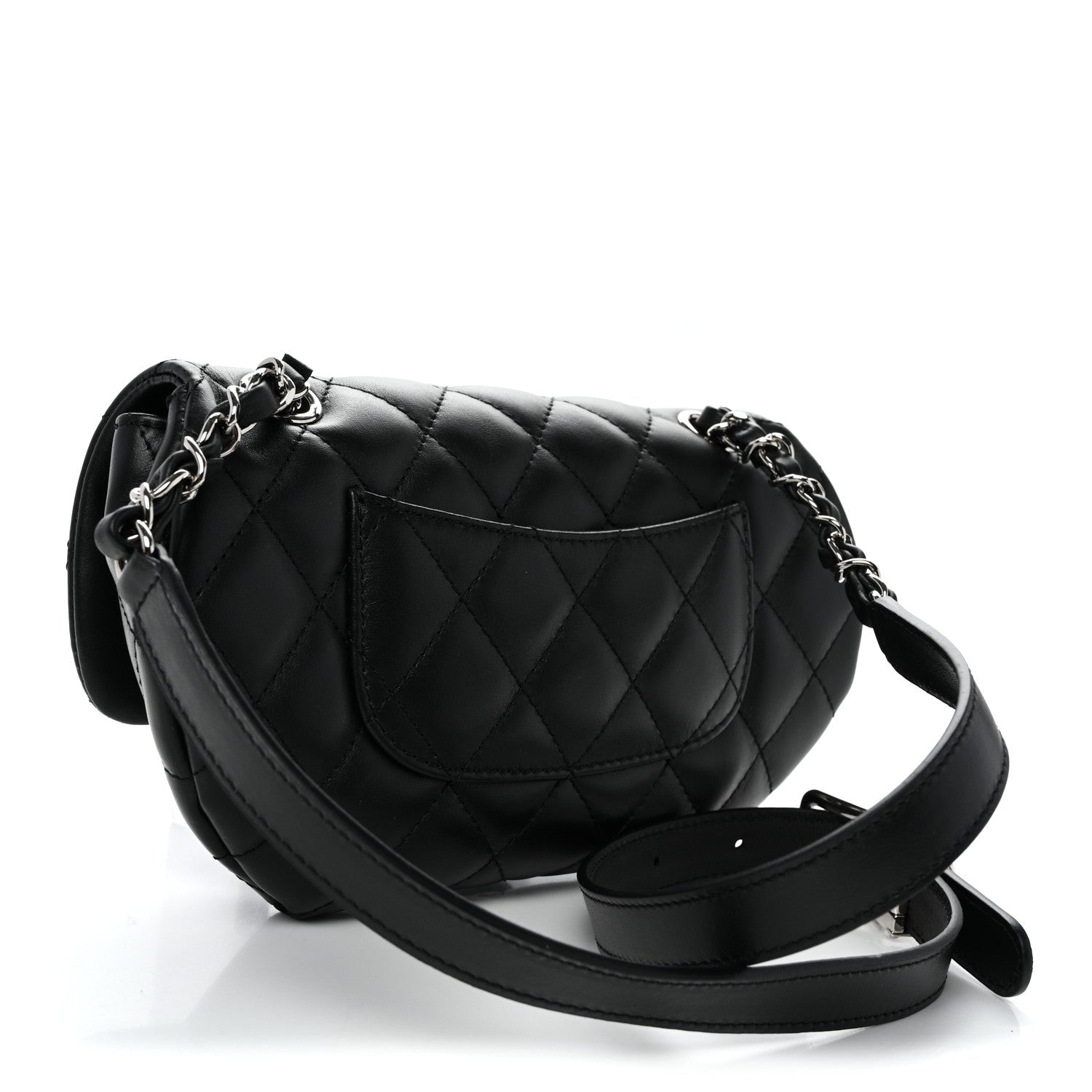 Calfskin Quilted CC Uniform Flap Belt Bag Black