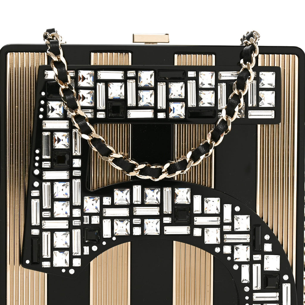 Plexiglass Strass Mosaic No 5 Minaudiere Clutch Black Gold
