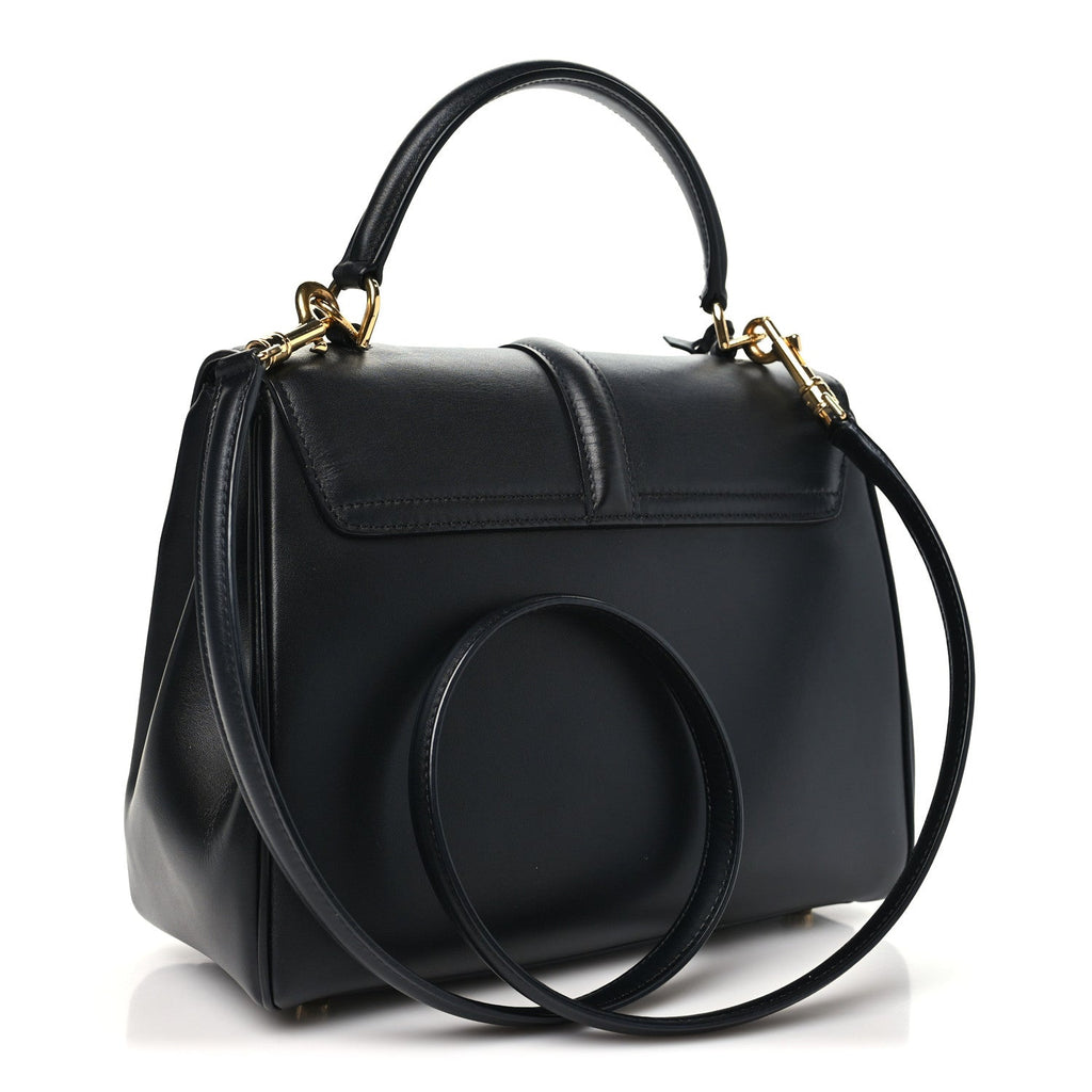 Satinated Calfskin Small 16 Top Handle Bag Black