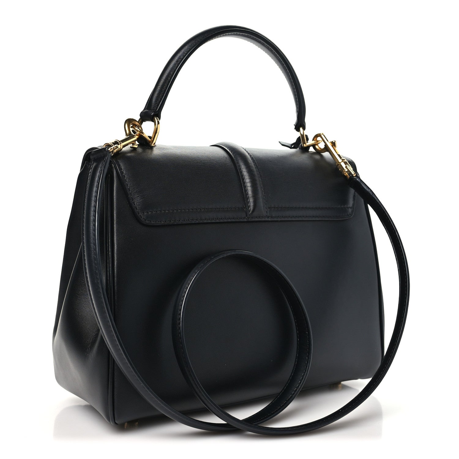 Satinated Calfskin Small 16 Top Handle Bag Black