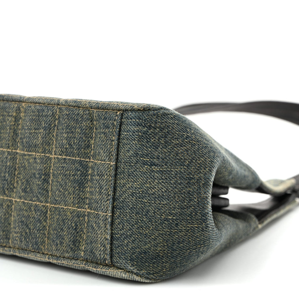 Denim Quilted CC Chocolate Bar Shoulder Bag Blue