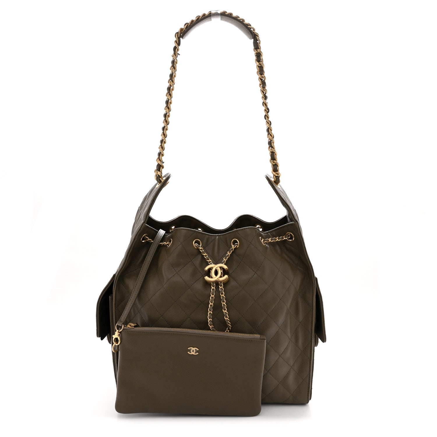 Caviar Quilted Medium Chanel 25 Handbag Dark Khaki