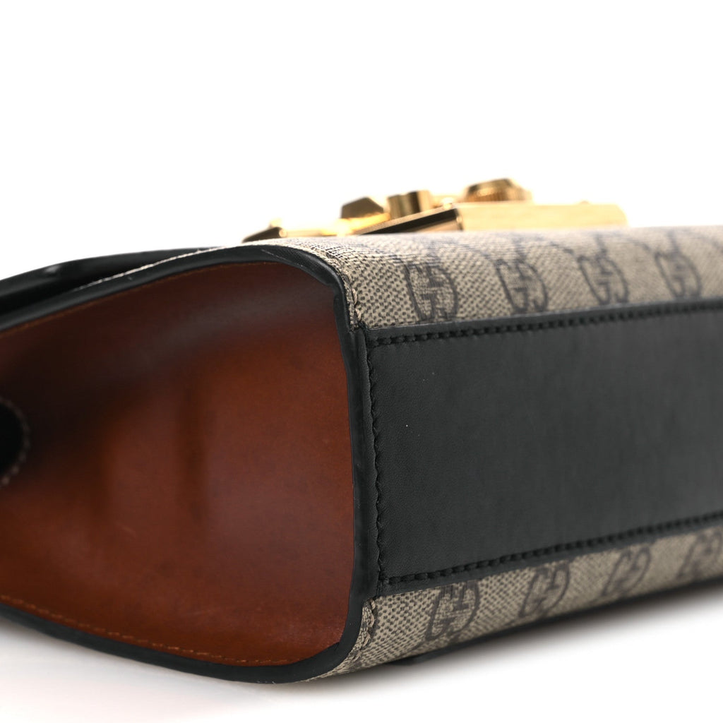 GG Supreme Monogram Calfskin Small Padlock Shoulder Bag Beige Black Cuir