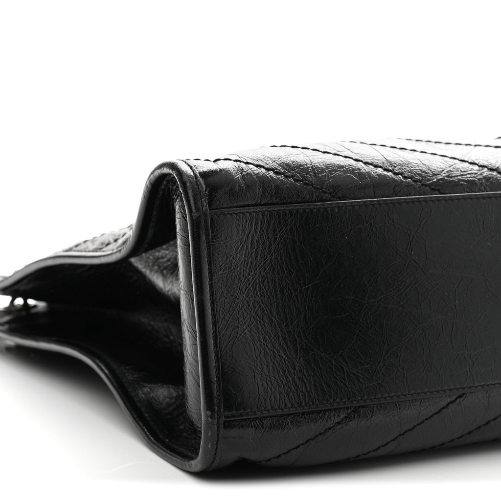 Crinkled Calfskin Matelasse Monogram Large Niki Shopper Tote Black