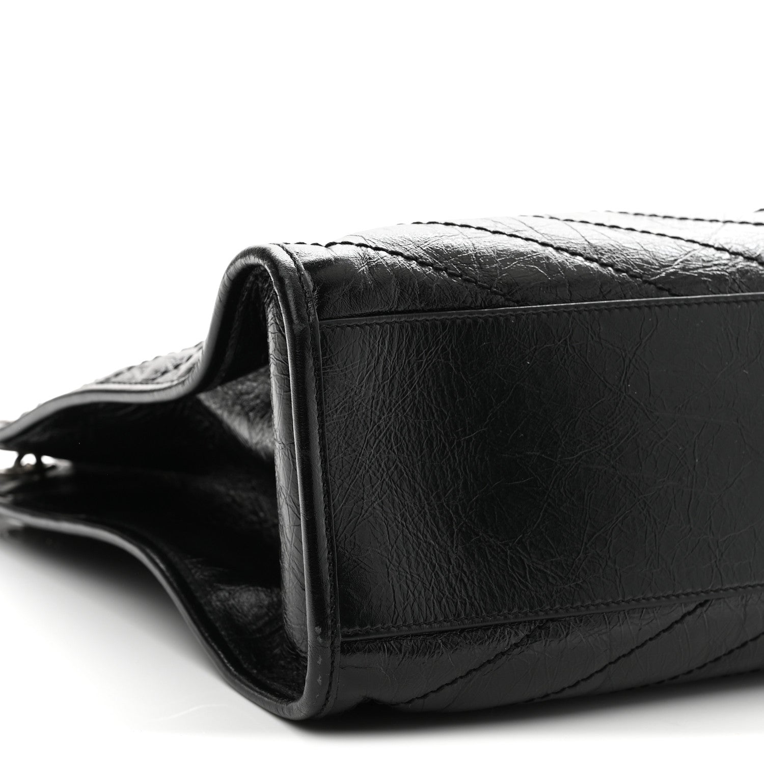 Crinkled Calfskin Matelasse Monogram Large Niki Shopper Tote Black