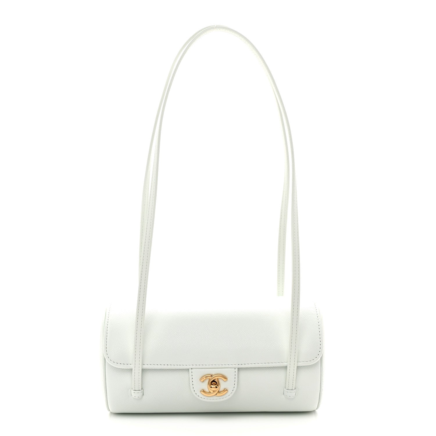 Shiny Caviar Preppy Coco Small Bowling Bag Light Blue