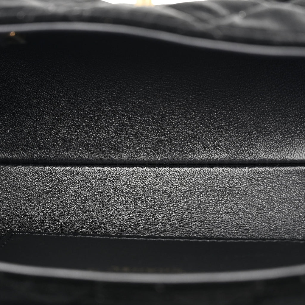 Velvet Quilted Mini Top Handle Flap Black