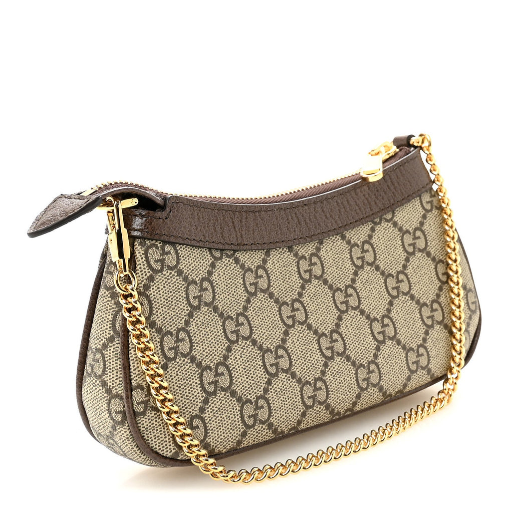 GG Supreme Monogram Textured Dollar Calfskin Mini Ophidia Chain Bag Beige Ebony