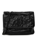 Crinkled Calfskin Matelasse Monogram Medium Niki Chain Satchel Black