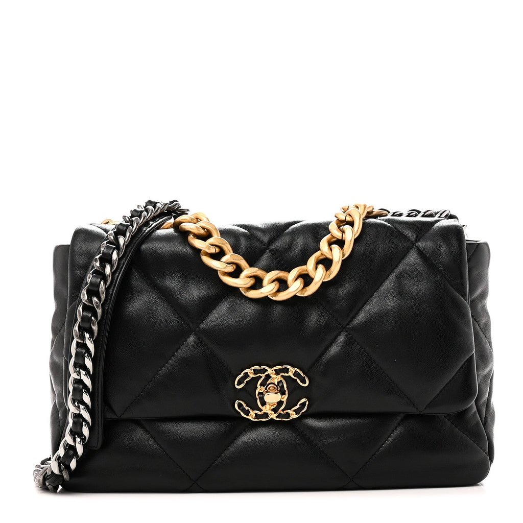 Lambskin Quilted Large Chanel 19 Flap Black