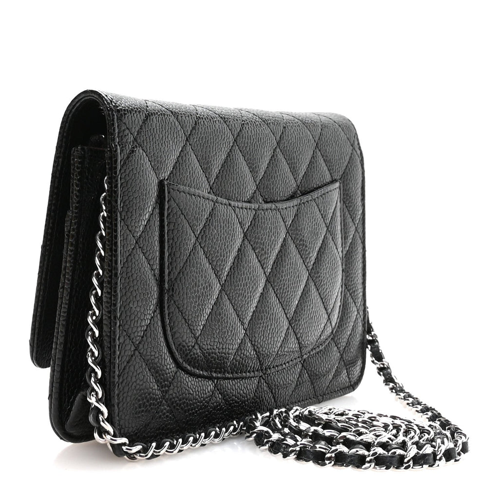 Caviar Quilted Wallet on Chain WOC Black