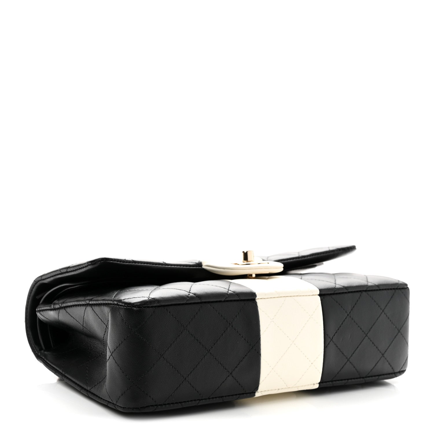 Lambskin Quilted Medium Double Flap Black White