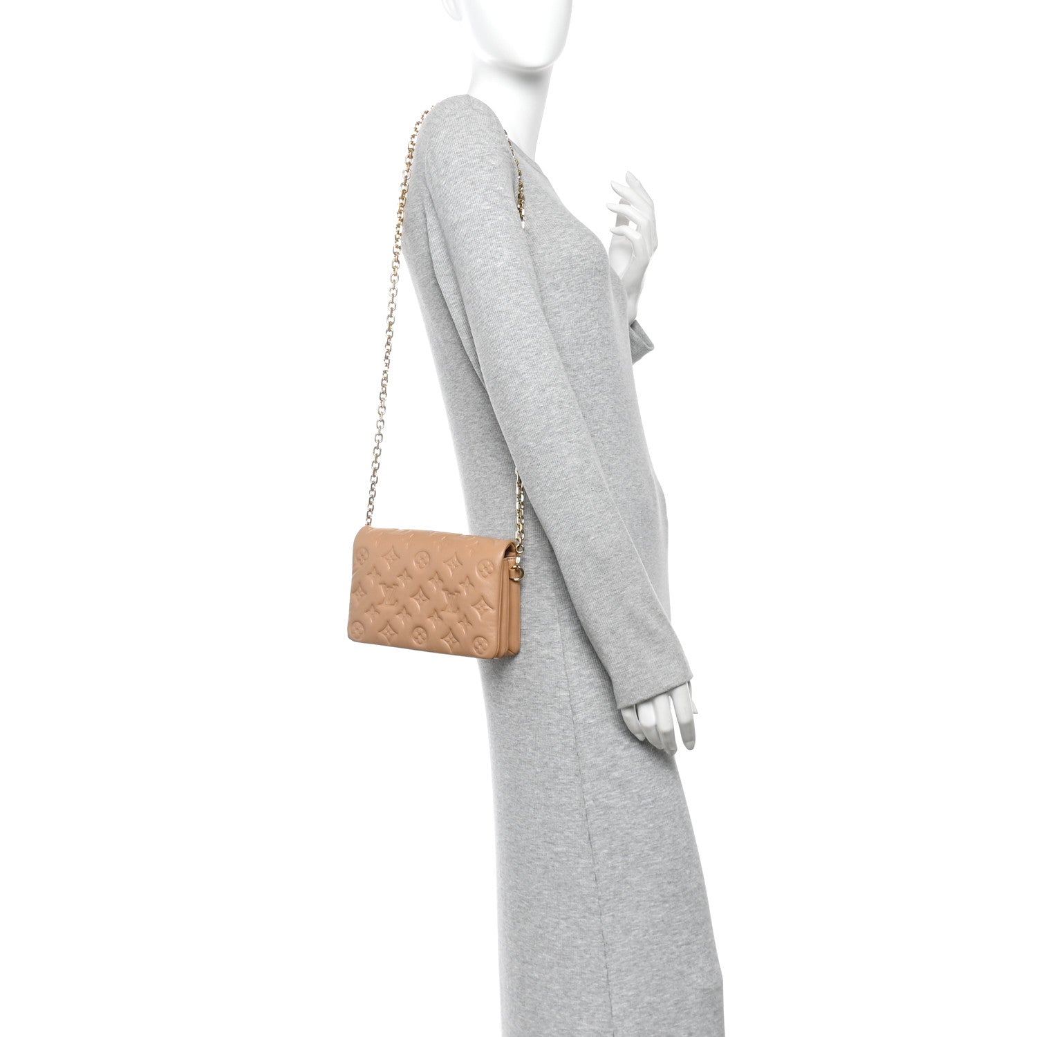 Lambskin Embossed Monogram Pochette Coussin Camel