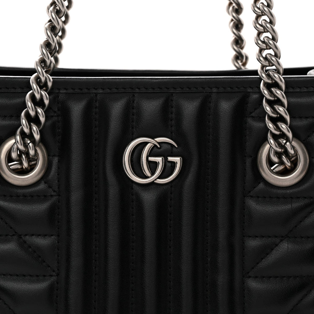 Calfskin Matelasse Aria Small GG Marmont Shoulder Tote Black