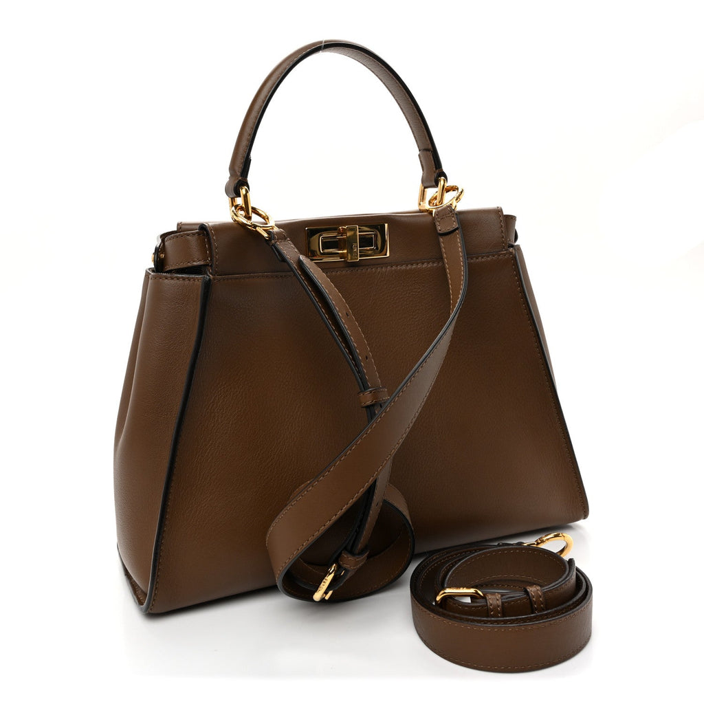 Vitello Seta Fabric Jacquard Pequin Medium Peekaboo Iconic Satchel Foresta Tobacco