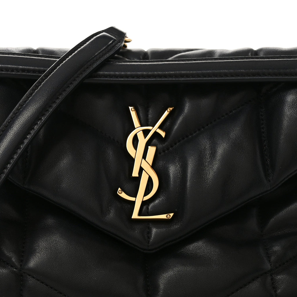 Lambskin Quilted Small Loulou Puffer Monogram Chain Satchel Black