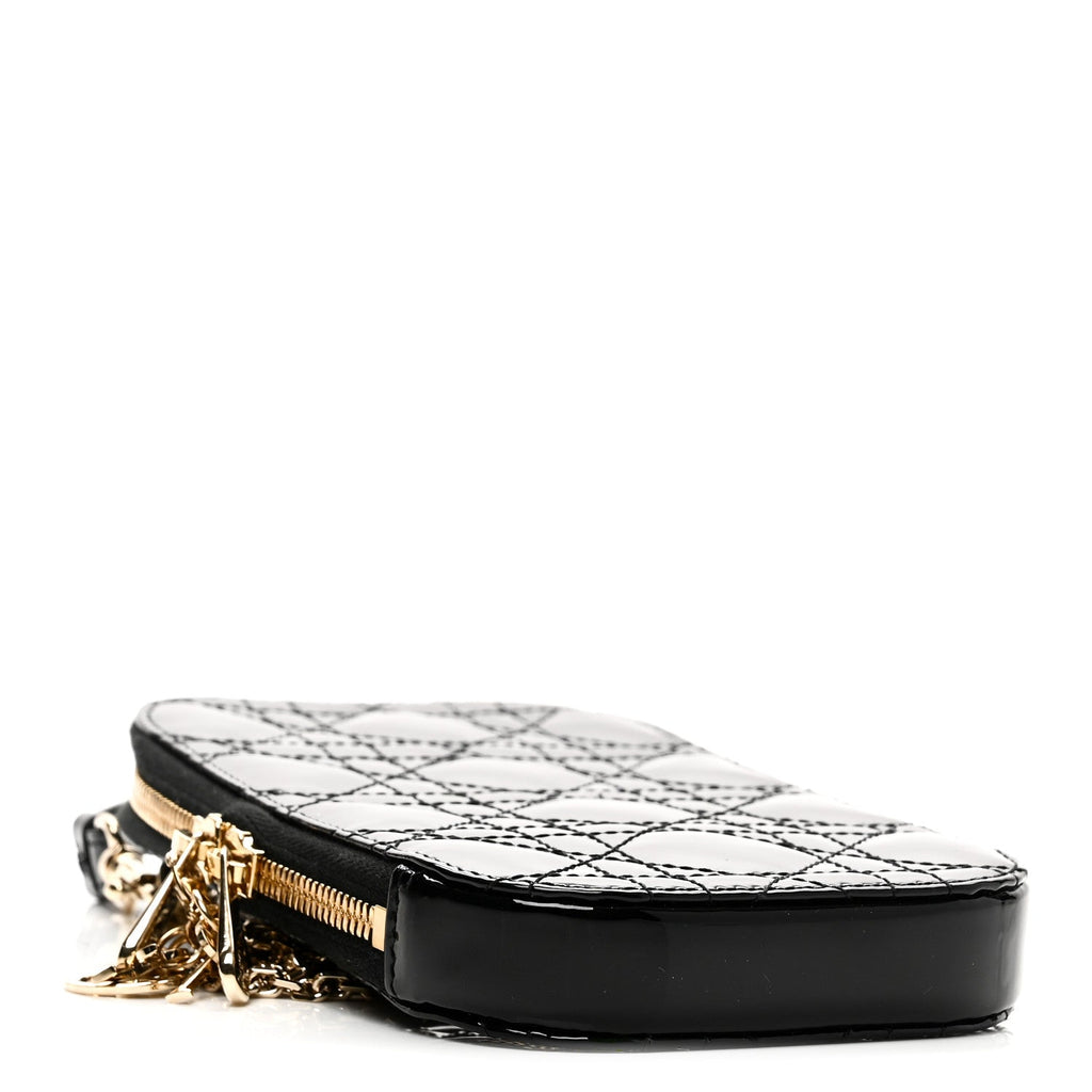 Patent Cannage Lady Dior Phone Holder Black