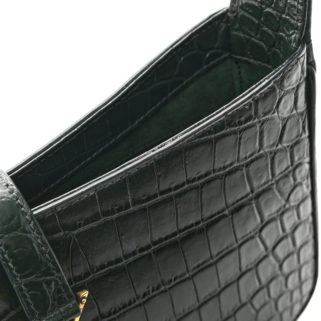Calfskin Crocodile Embossed LE 5 A 7 Hobo Vert Fonce