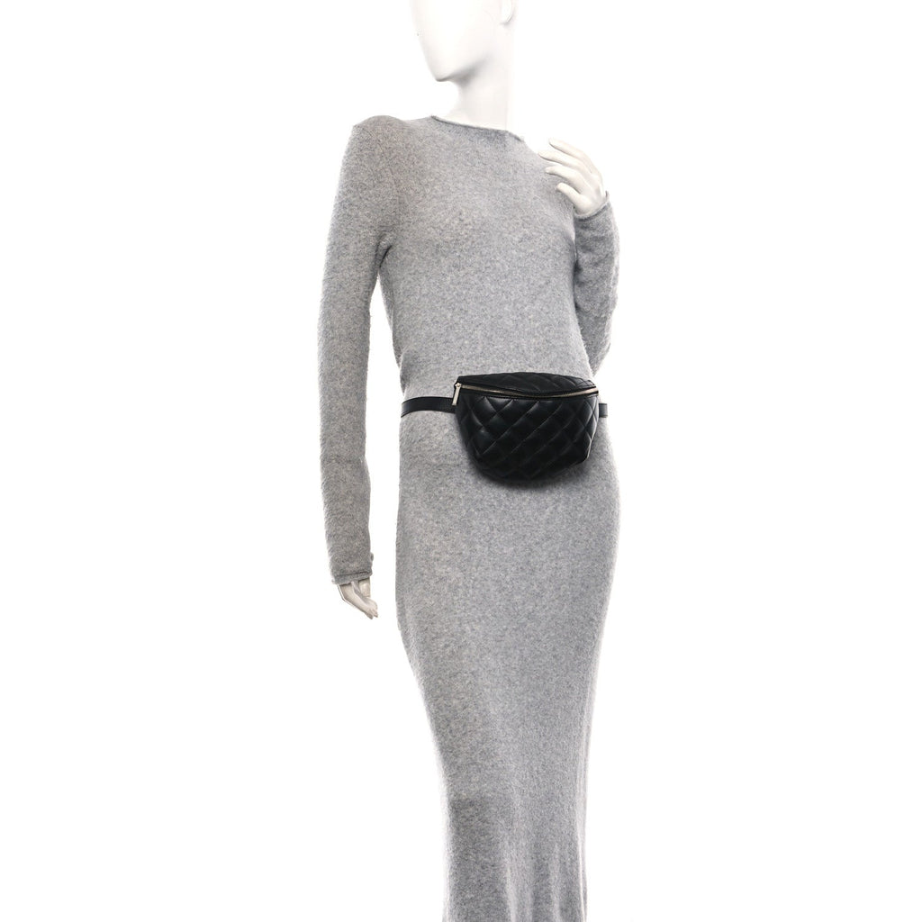 Calfskin Quilted Waist Belt Bag Black