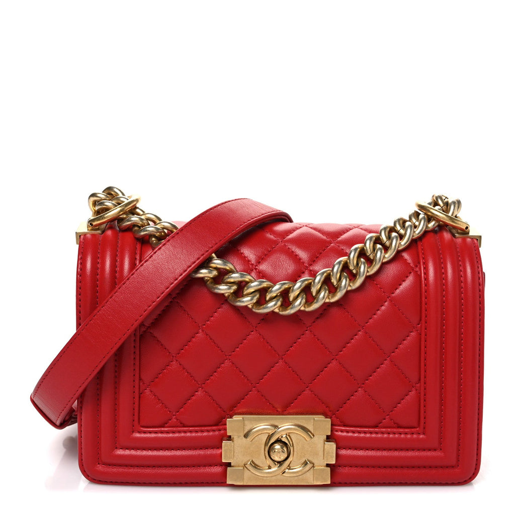 Lambskin Quilted Small Boy Flap Red