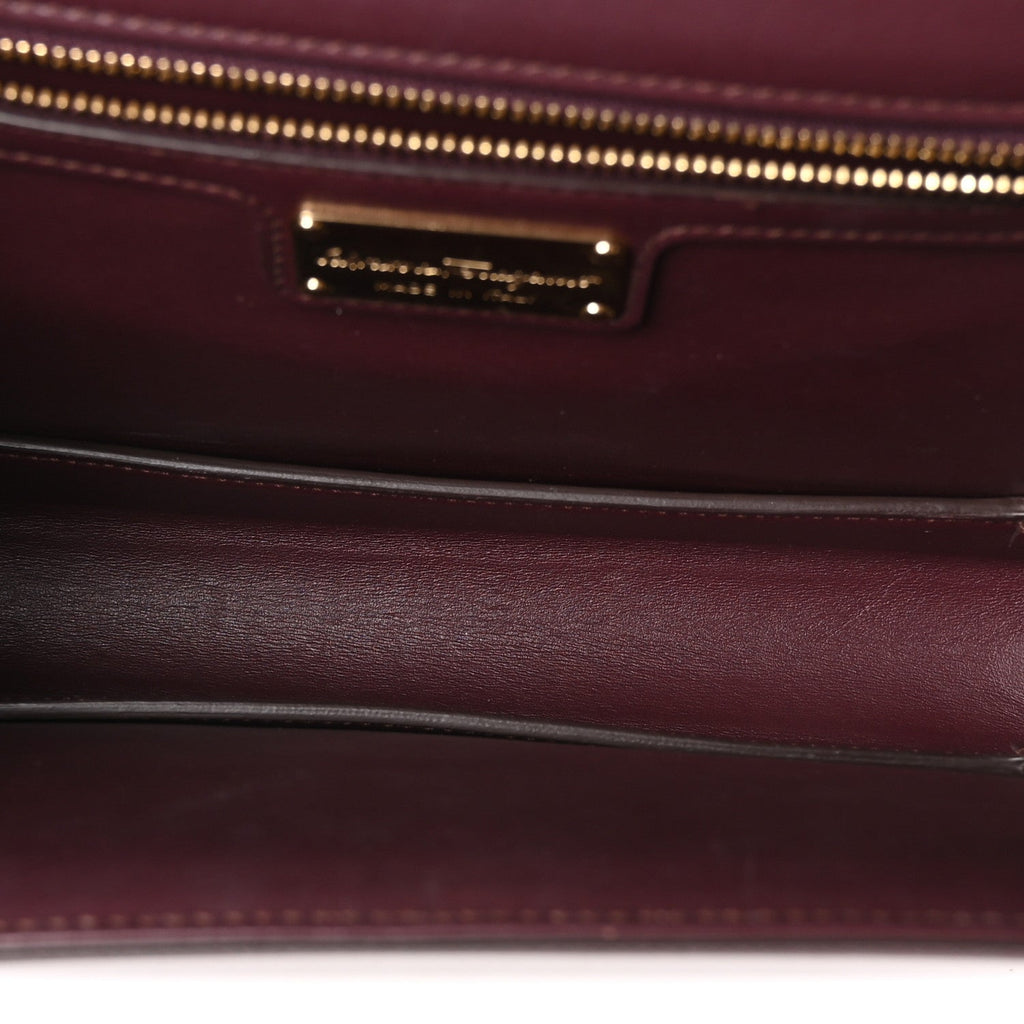 Pebble Calfskin Ginny Vara Bow Shoulder Bag Burgundy
