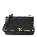 Lambskin Enamel Strass Quilted Mini Paris Monaco Flap Black