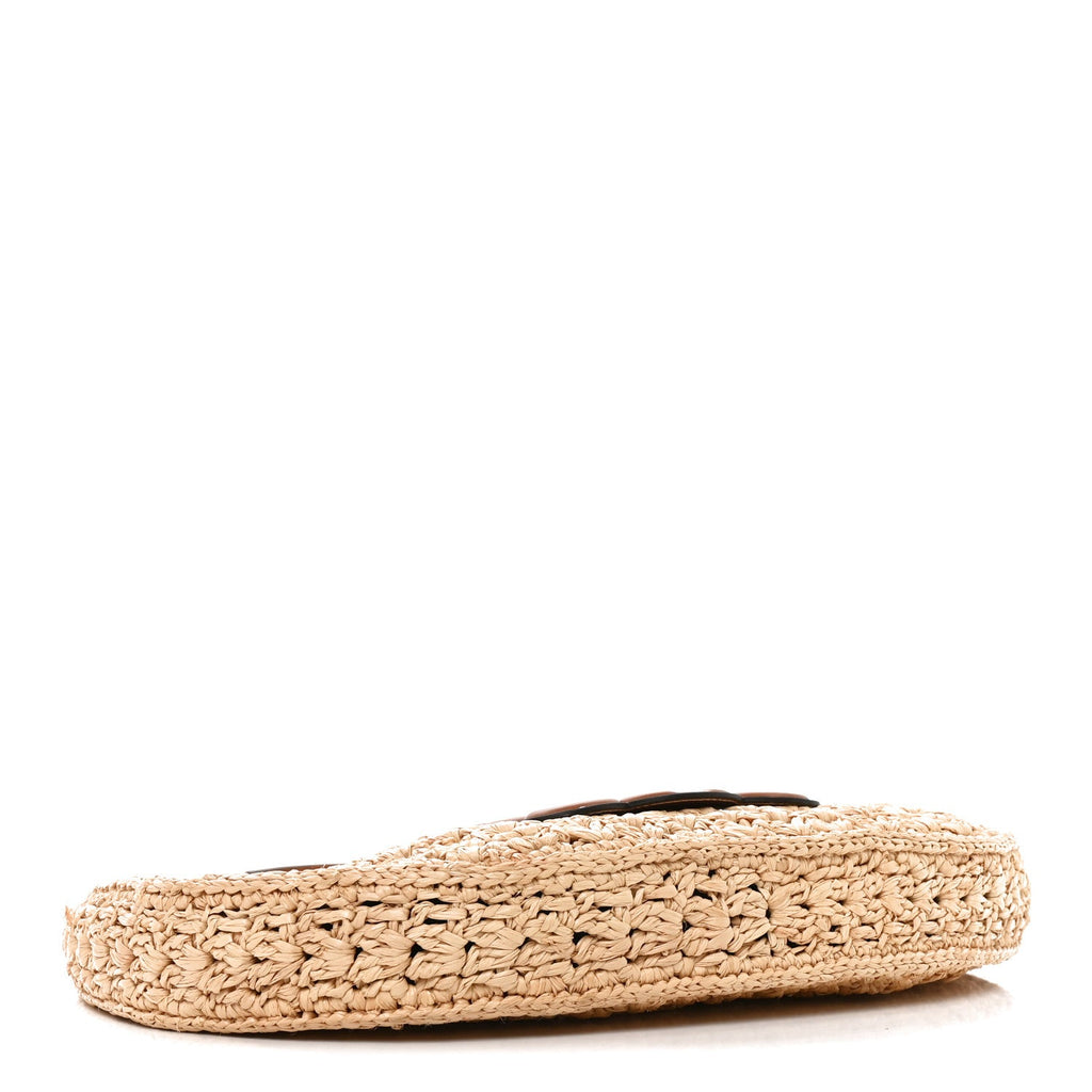Raffia Calfskin Triomphe Panier Hobo Bag Natural Tan