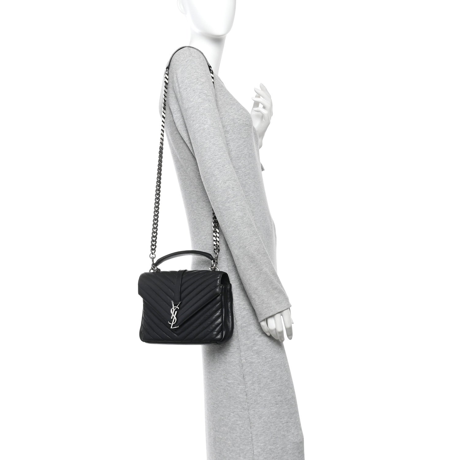 Sheepskin Matelasse Chevron Monogram Medium College Bag Black