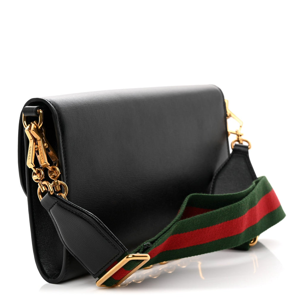 Azalea Calfskin Web Small Horsebit 1955 Crossbody Bag Black