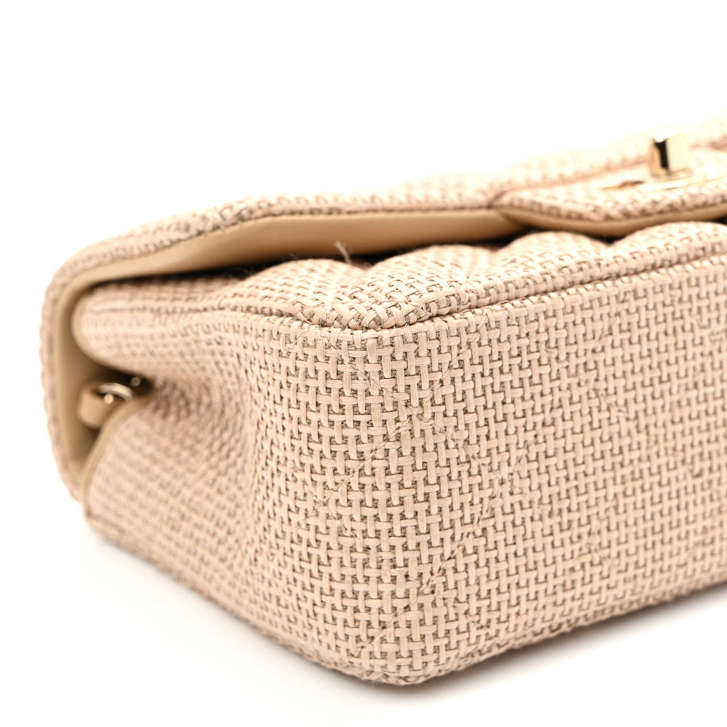Braided Raffia Quilted Mini Rectangular Flap Dark Beige