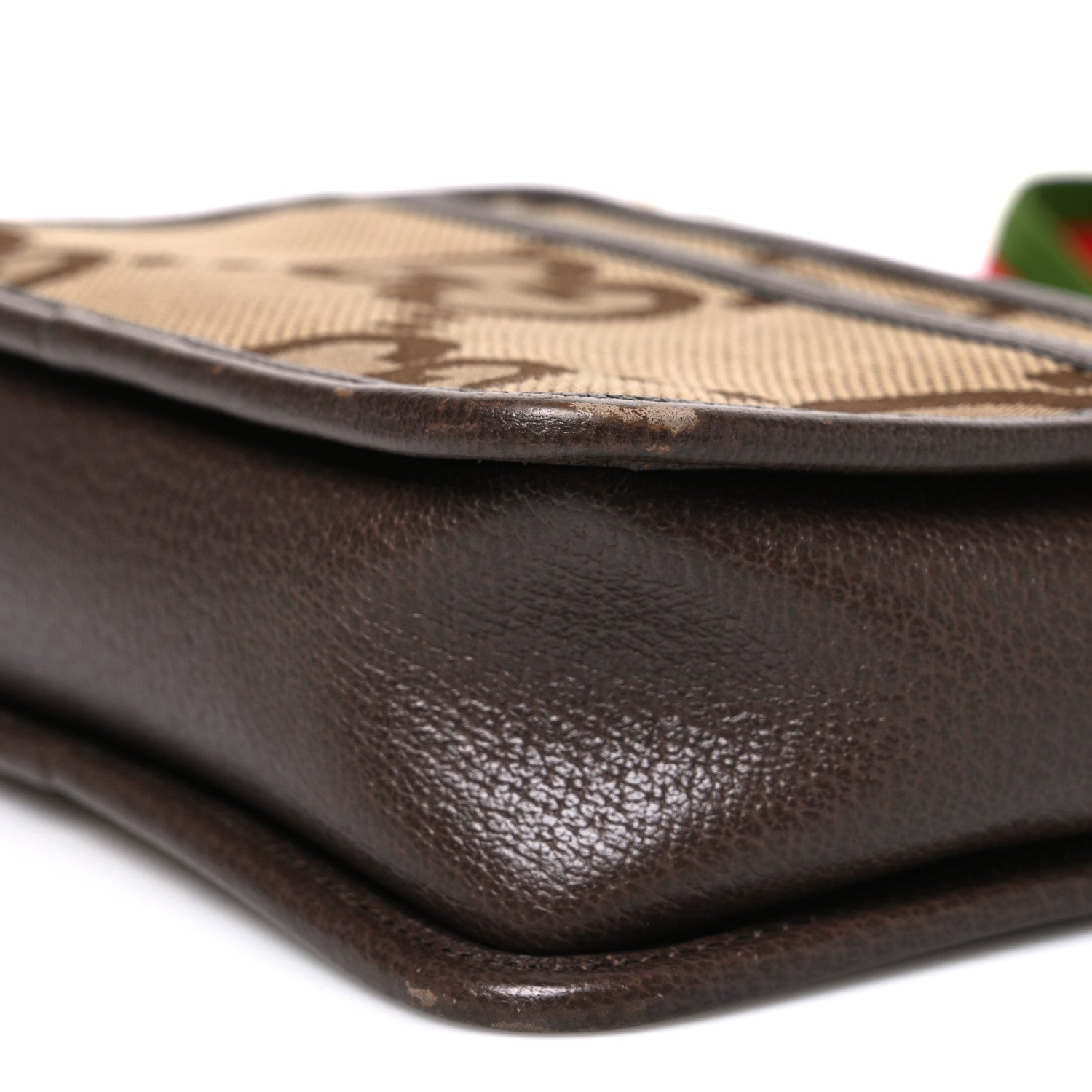 Monogram Jumbo GG Textured Dollar Calfskin Web Mini Crossbody Bag Camel Ebony New Acero