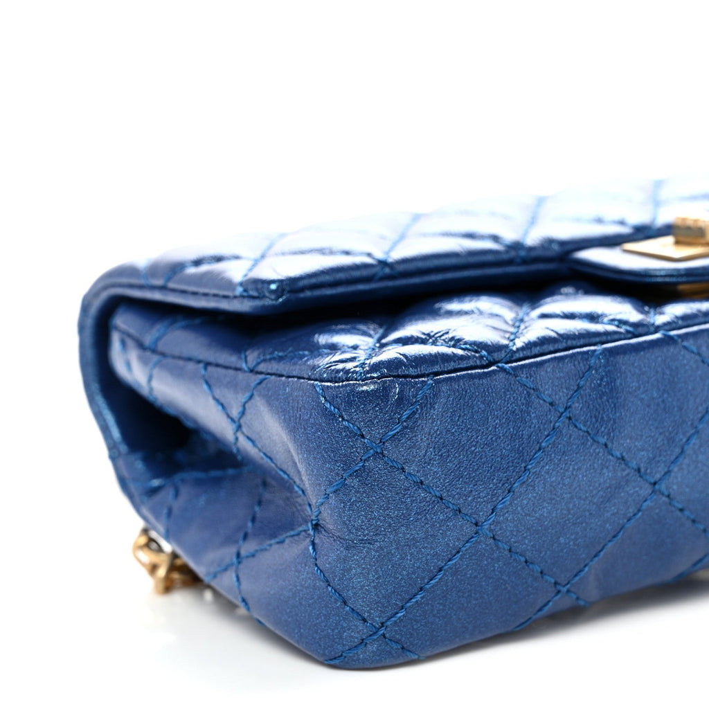 Metallic Aged Calfskin Quilted 2.55 Reissue Flap Belt Bag Clutch Blue