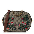 GG Supreme Monogram Floral Embroidered Mini Chain Shoulder Bag Beige Ebony Tuscany