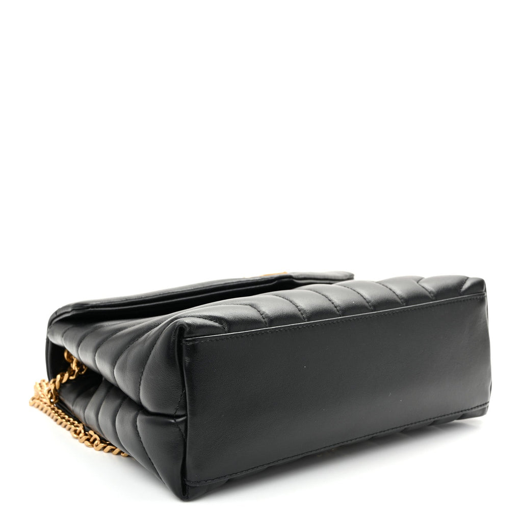 Calfskin Y Quilted Monogram Small Loulou Chain Satchel Black