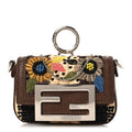 Woven Fabric Calfskin Embroidered Nano Maxi Buckle Baguette Charm Natural Gianduia