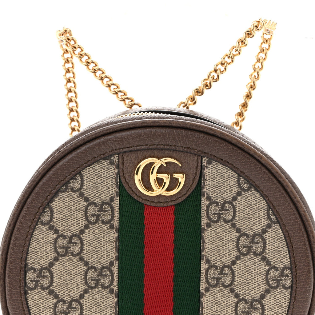 GG Supreme Monogram Web Mini Ophidia Round Shoulder Bag Brown