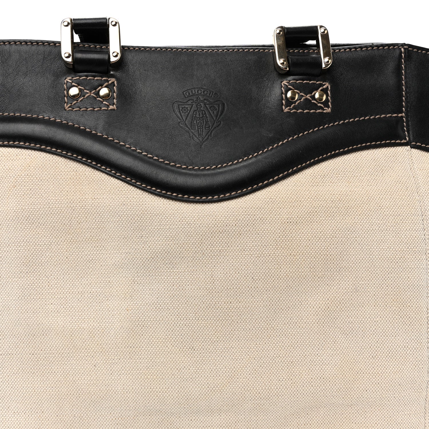 Calfskin Canvas Tote Black White