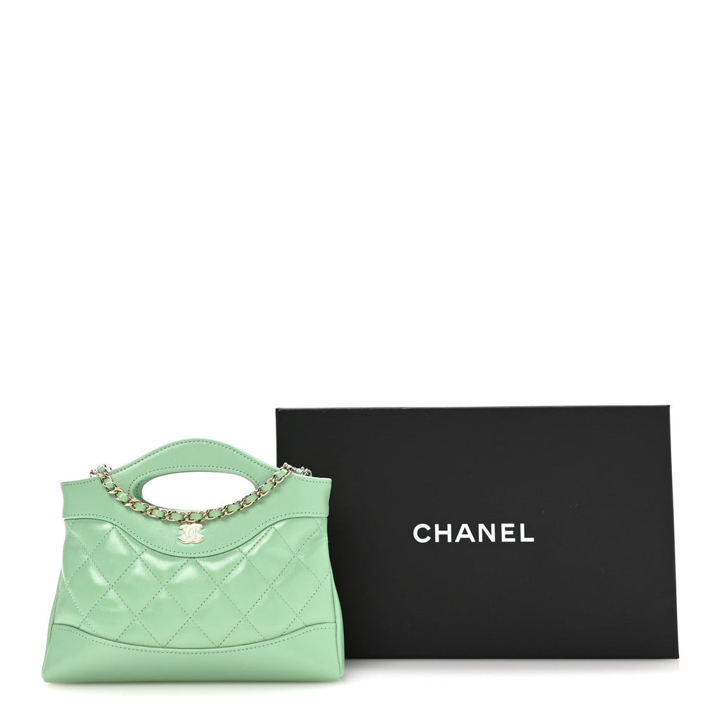 Shiny Crumpled Calfskin Quilted Nano 31 Shopping Bag Light Green