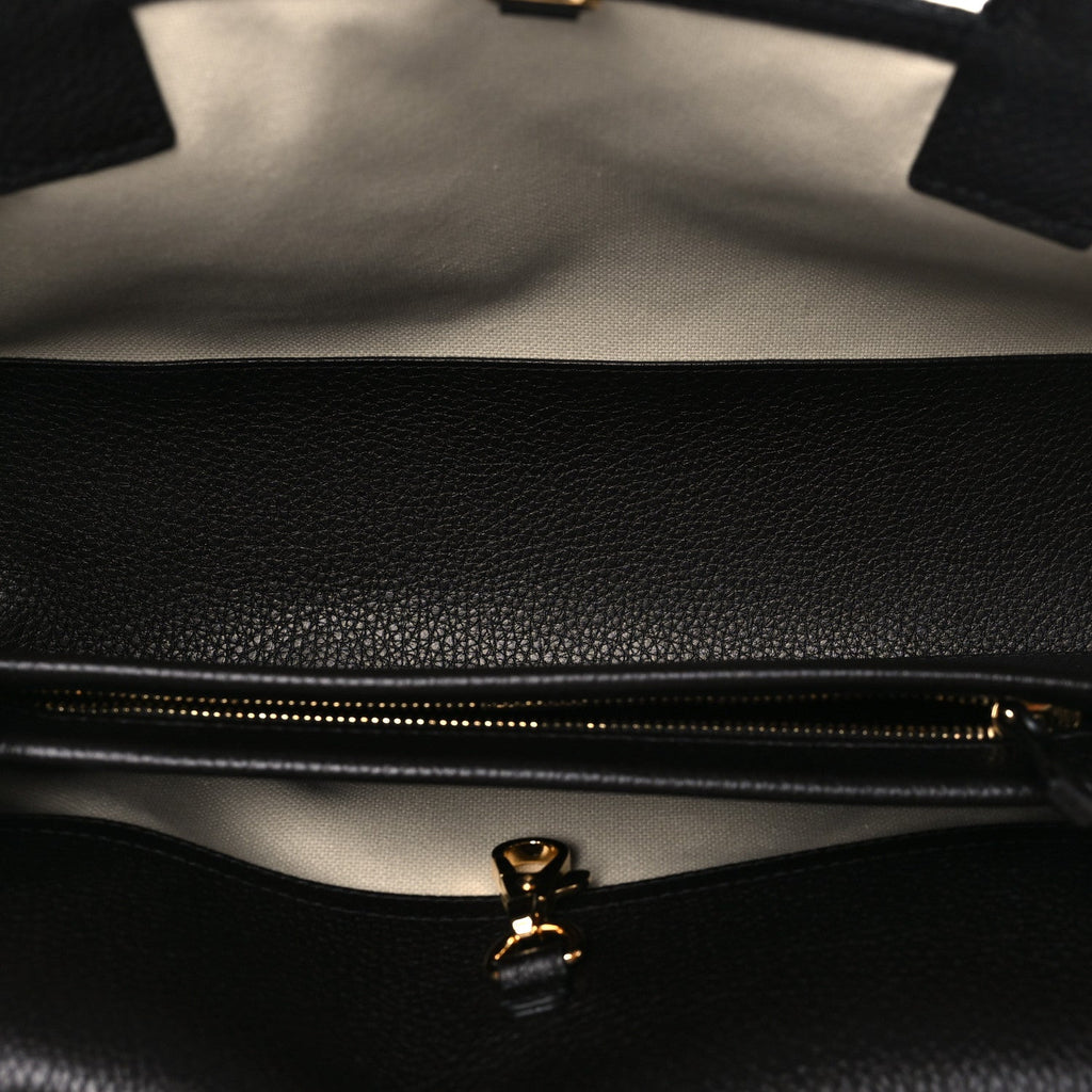 Grained Calfskin Stitched Urban Essentials Small Shopping Bag Black