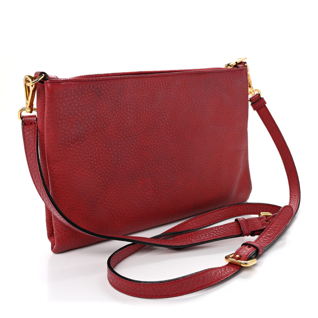Vitello Daino Zippered Crossbody Bag Rosso