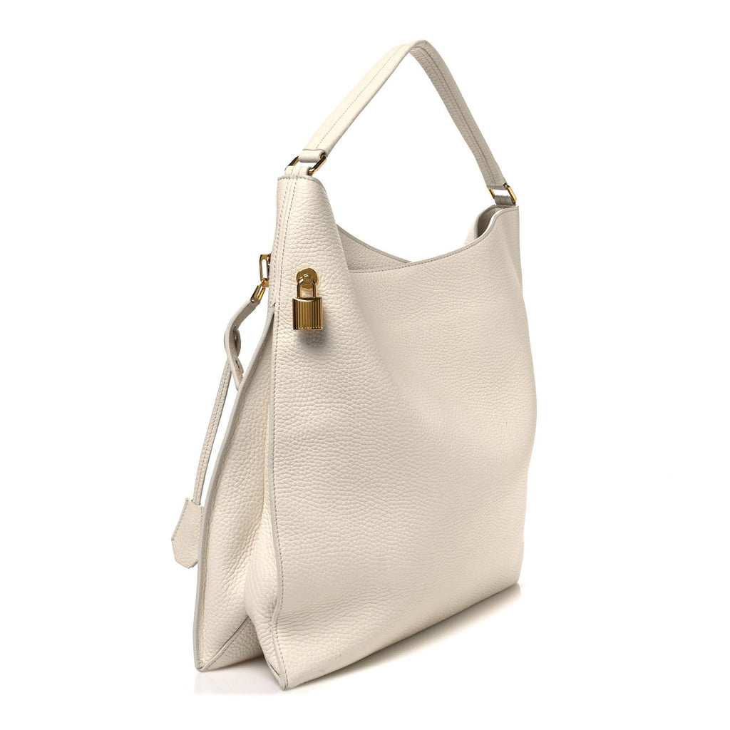 Pebbled Calfskin Large Alix Padlock Zip Hobo Bag Chalk