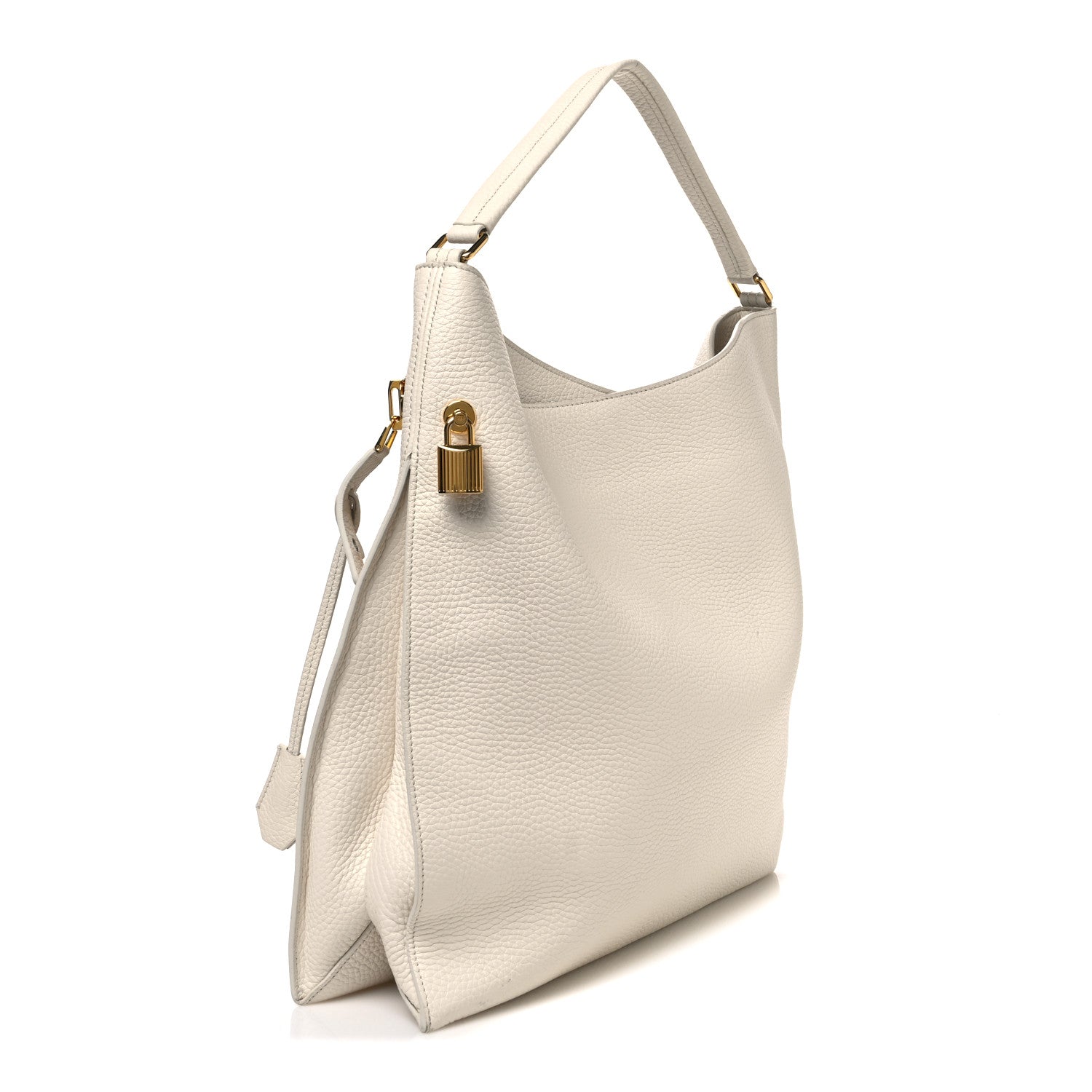 Pebbled Calfskin Large Alix Padlock Zip Hobo Bag Chalk