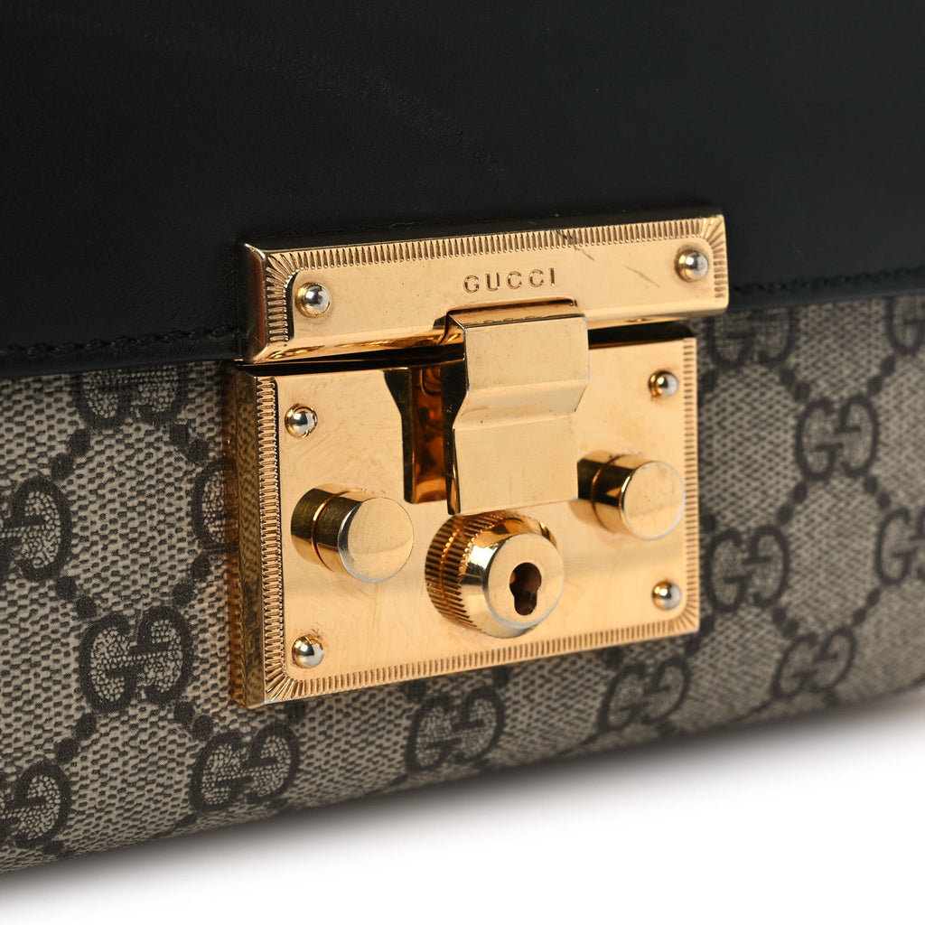 GG Supreme Monogram Calfskin Small Padlock Shoulder Bag Beige Black Cuir