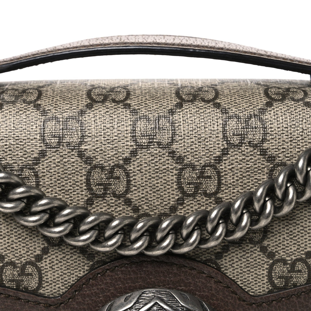 GG Supreme Monogram Textured Dollar Calfskin Top Handle Dionysus Shoulder Bag Beige Ebony New Acero