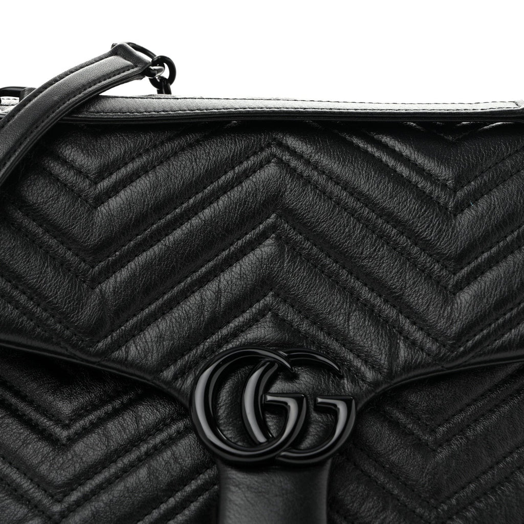 Soft Calfskin Matelasse Monochrome Medium GG Marmont Shoulder Bag Black