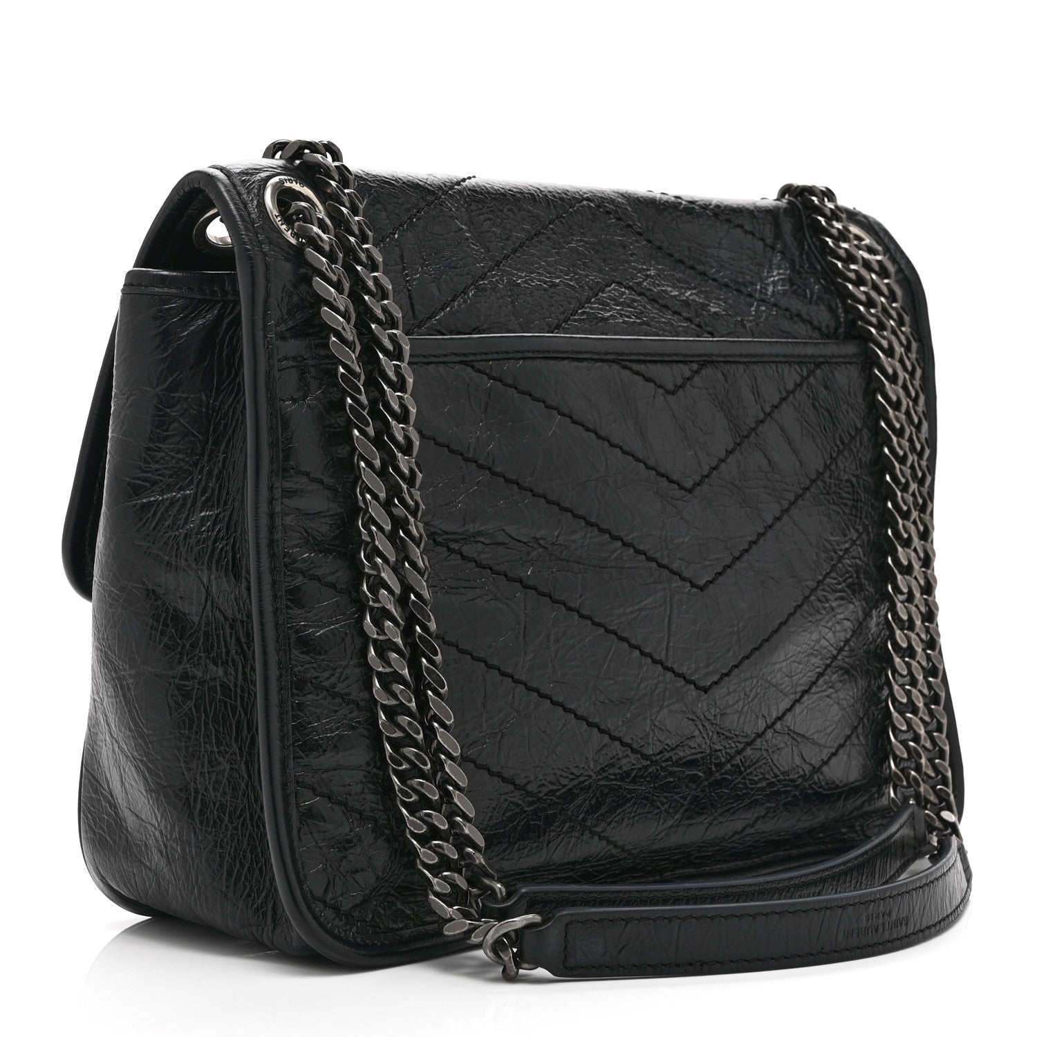 Crinkled Calfskin Matelasse Monogram Medium Niki Chain Satchel Black