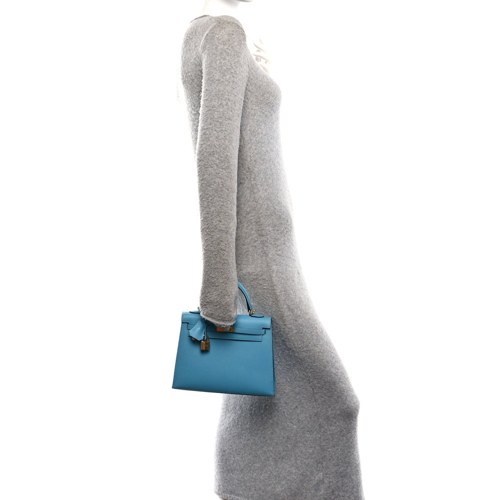 Madame Calfskin Kelly Sellier 25 Bleu Du Nord