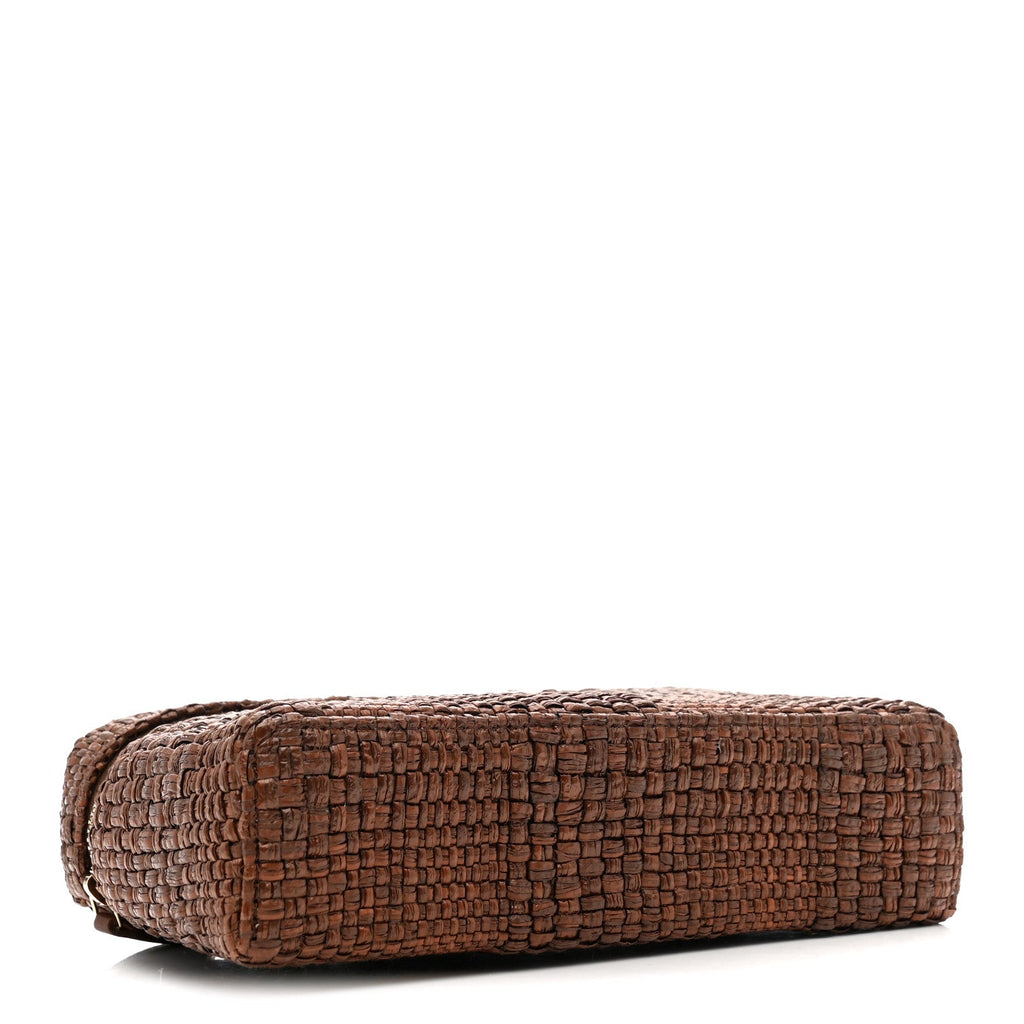 Braided Raffia Top Handle Slim Vanity With Chain Brown