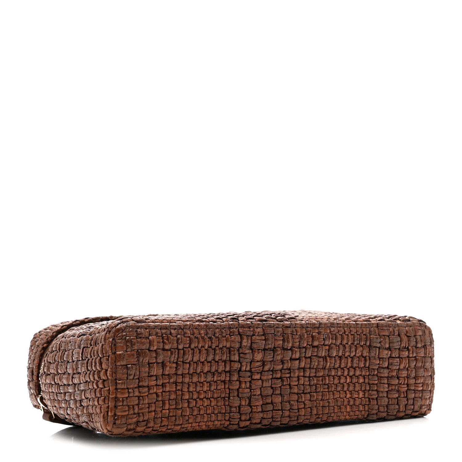 Braided Raffia Top Handle Slim Vanity With Chain Brown